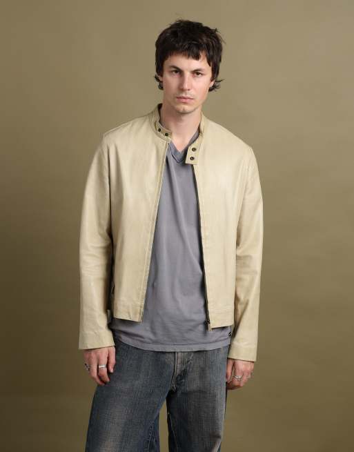 Vintage size M Mulberry leather biker jacket in beige, 2 of 7