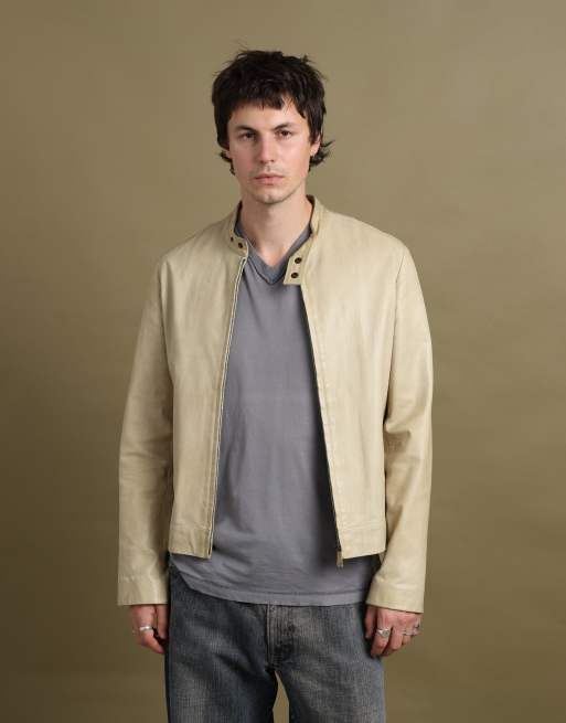 Vintage size M Mulberry leather biker jacket in beige, 5 of 7