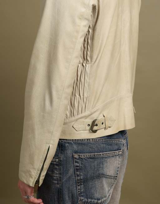 Vintage size M Mulberry leather biker jacket in beige, 6 of 7