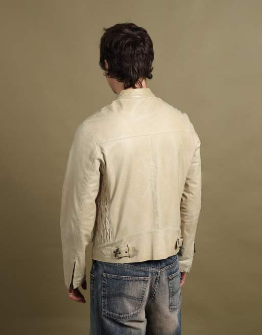 Vintage size M Mulberry leather biker jacket in beige, 7 of 7