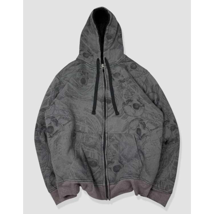 Vintage size M No Boundaries grunge skull y2k full-zip hoodie in