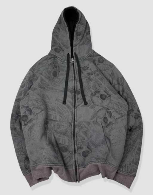 Vintage size M No Boundaries grunge skull y2k full-zip hoodie in grey