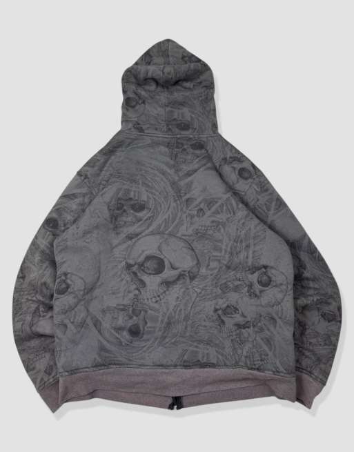 Vintage size M No Boundaries grunge skull y2k full-zip hoodie in