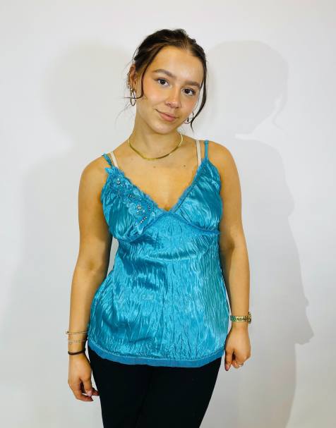 Vintage size m satin cami top in blue in blue - view 1