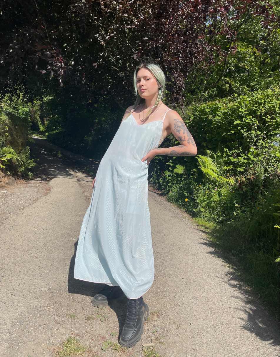 Vintage Size M satin maxi slip dress in blue