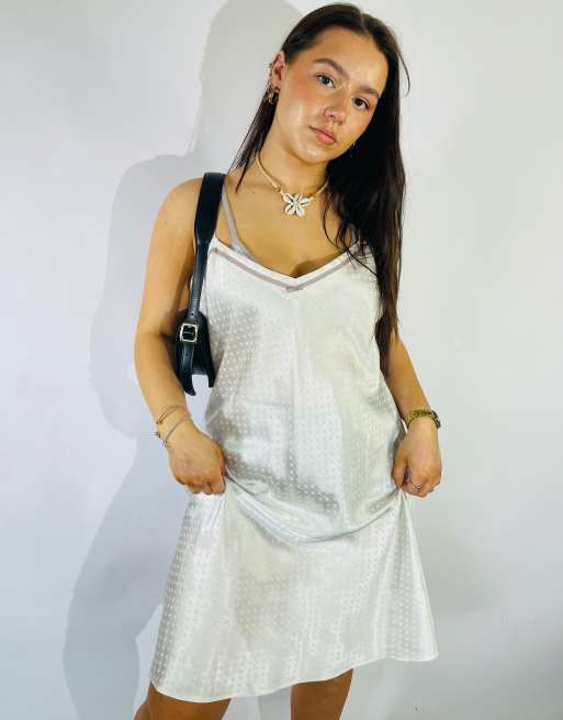 Vintage Size M Satin Mini Slip Dress in White