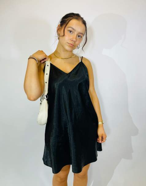 Vintage size m satin slip dress in black in black - view 1
