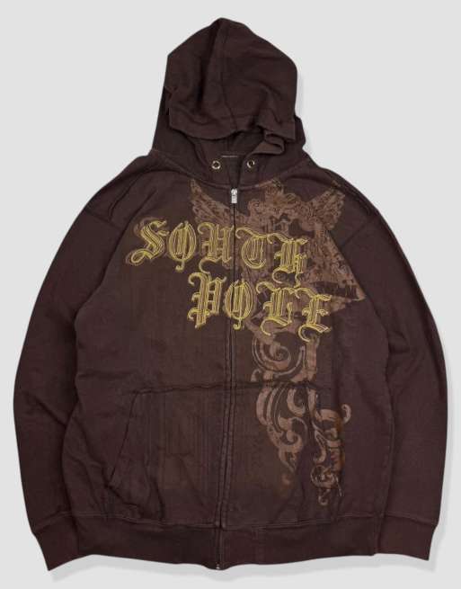 Vintage size M Southpole grunge full-zip hoodie in brown