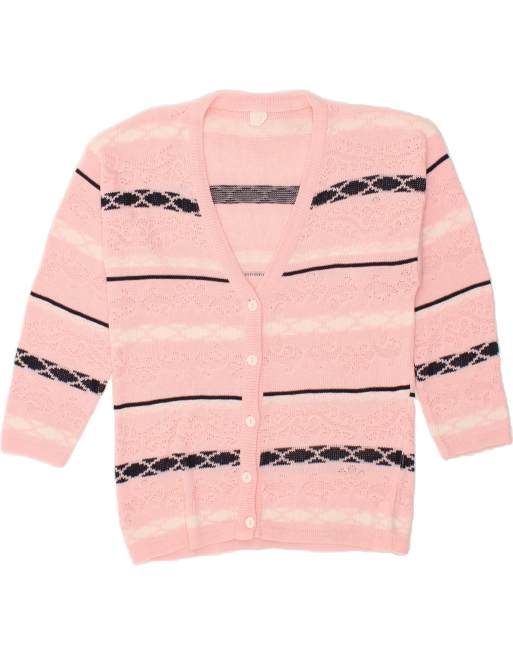 Vintage Size M Striped Cardigan Sweater in Pink