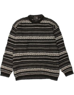 Vintage Size M Striped Crew Neck Jumper Sweater in Black