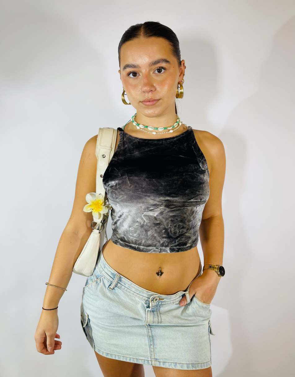 Vintage Size M Velvet Racerback Crop Top in Multi