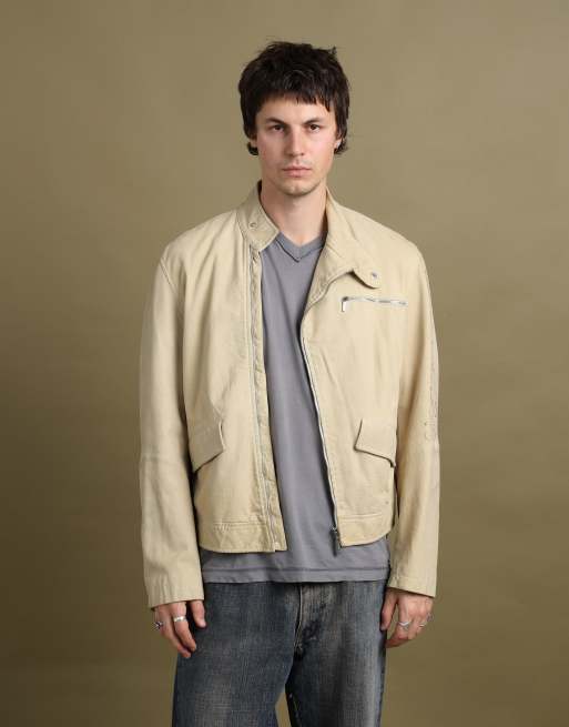 Vintage size M Versace asymmetric zip leather jacket in beige, 2 of 7