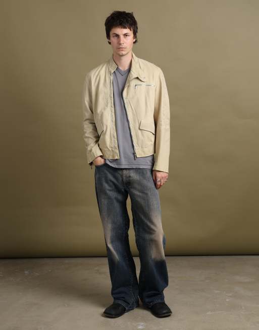 Vintage size M Versace asymmetric zip leather jacket in beige, 3 of 7