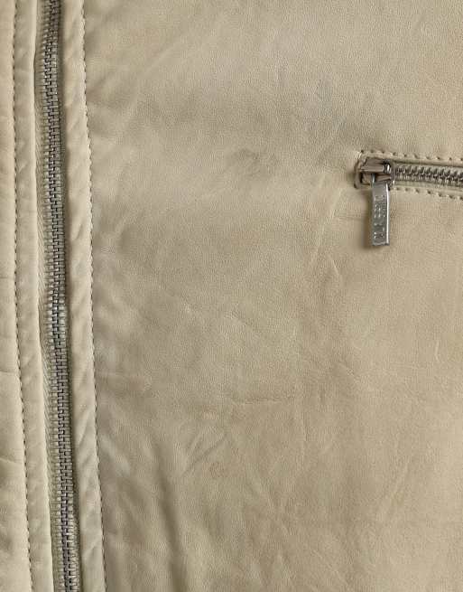 Vintage size M Versace asymmetric zip leather jacket in beige, 4 of 7