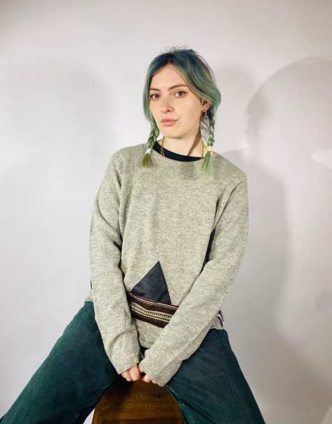 Vintage size m wool chunky knitted jumper in grey - view 1