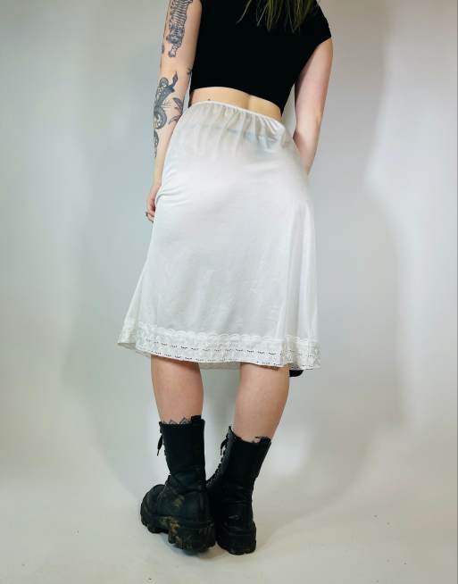 Midi Skirt 90s Satin Skirt Vintage Size S 90s Satin Lace Detail