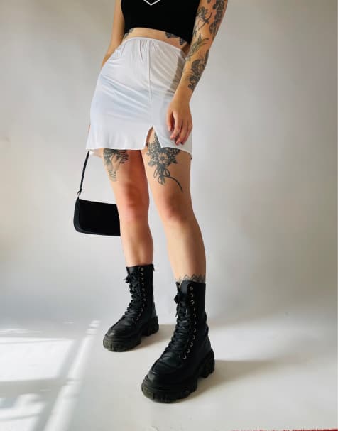 Vintage Size S 90s satin sheer mini slip skirt in white - view 1