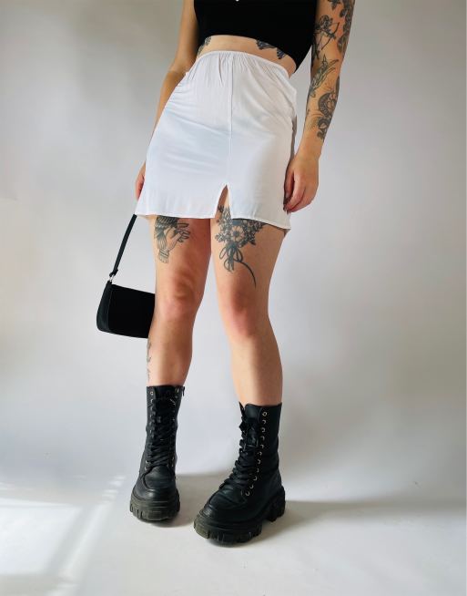 Vintage Size S 90s satin sheer mini slip skirt in white ASOS
