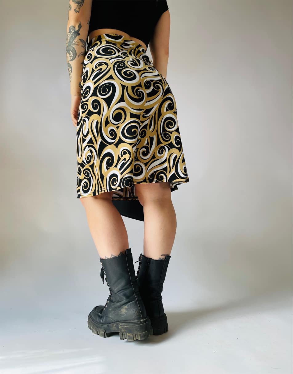 Vintage Size S 90s swirl patterned midi slip skirt in multi 0