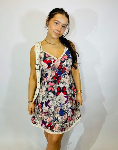Vintage size s butterfly print slip dress in multi in multi - view 1