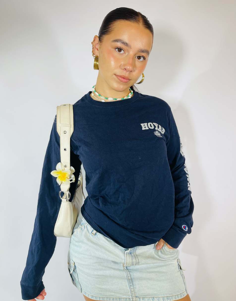 Vintage Size S Champion Georgetown hoyas Long Sleeve T Shirt in Navy