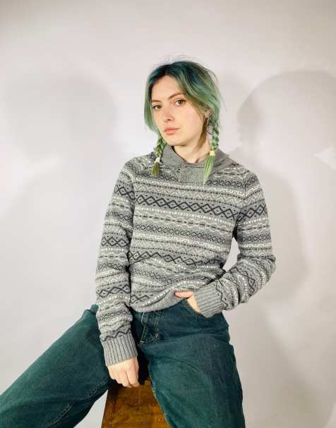 Vintage size s chunky knitted patterned jumper in multi - view 1