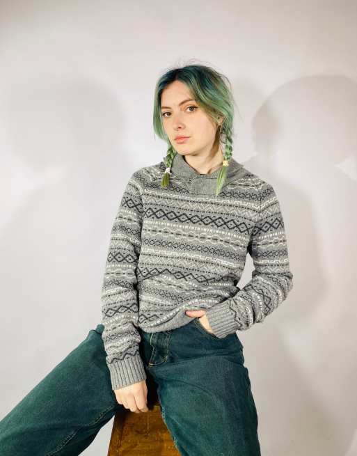Vintage size s chunky knitted patterned jumper in multi 
