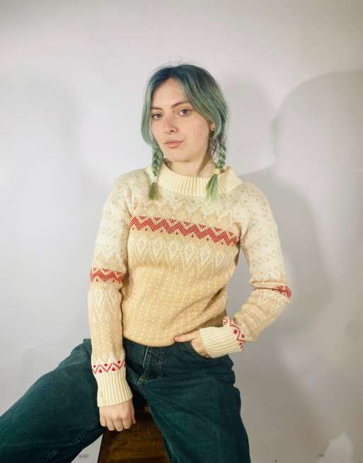 Vintage size s chunky knitted patterned jumper in multi 