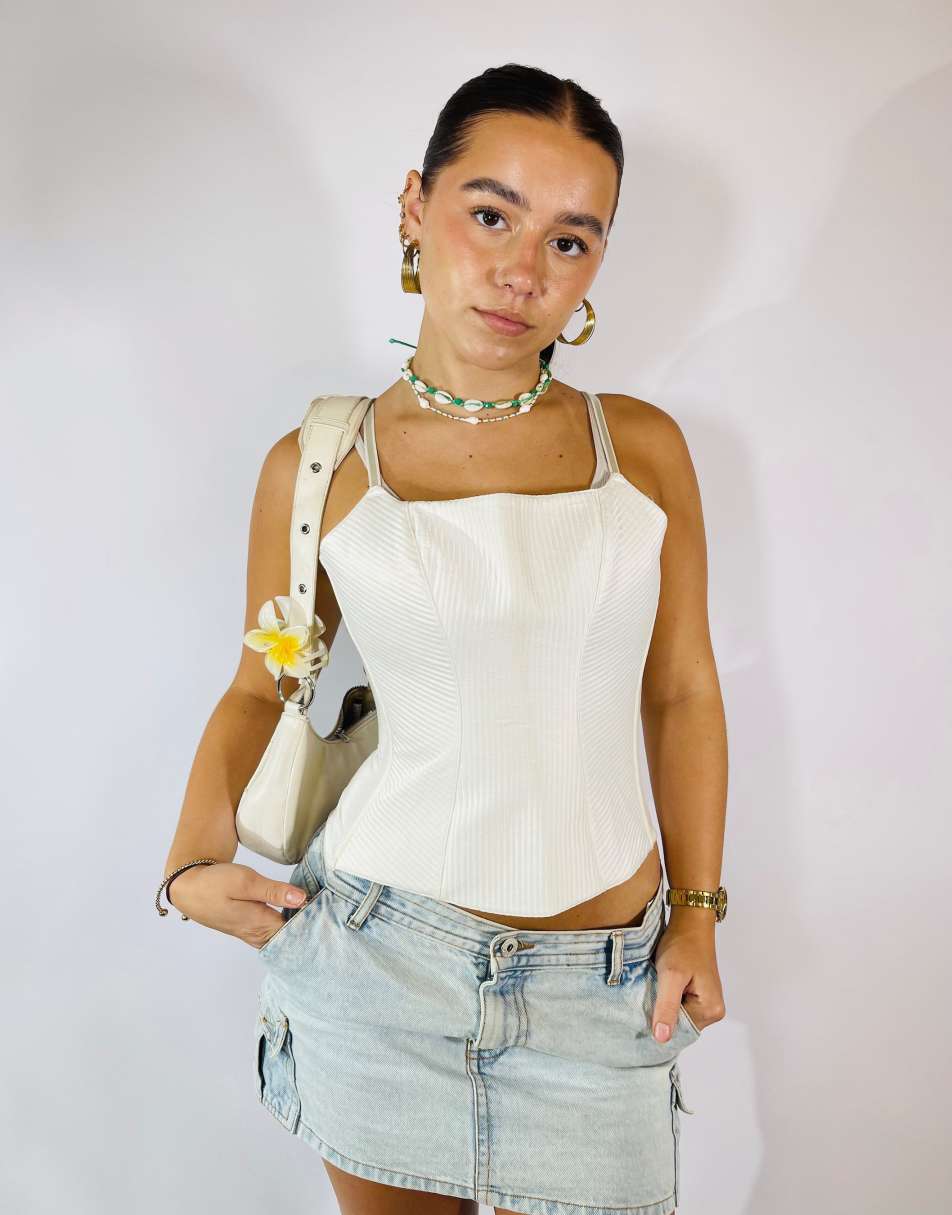 Vintage Size S Corset Style Top in White