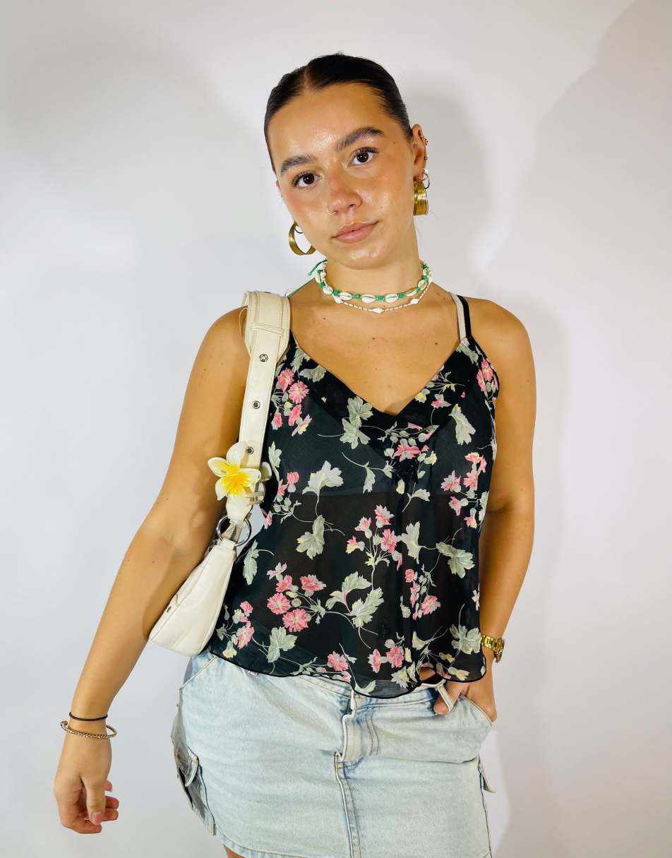 Vintage Size S Floral Mesh Cami Top in Multi 0