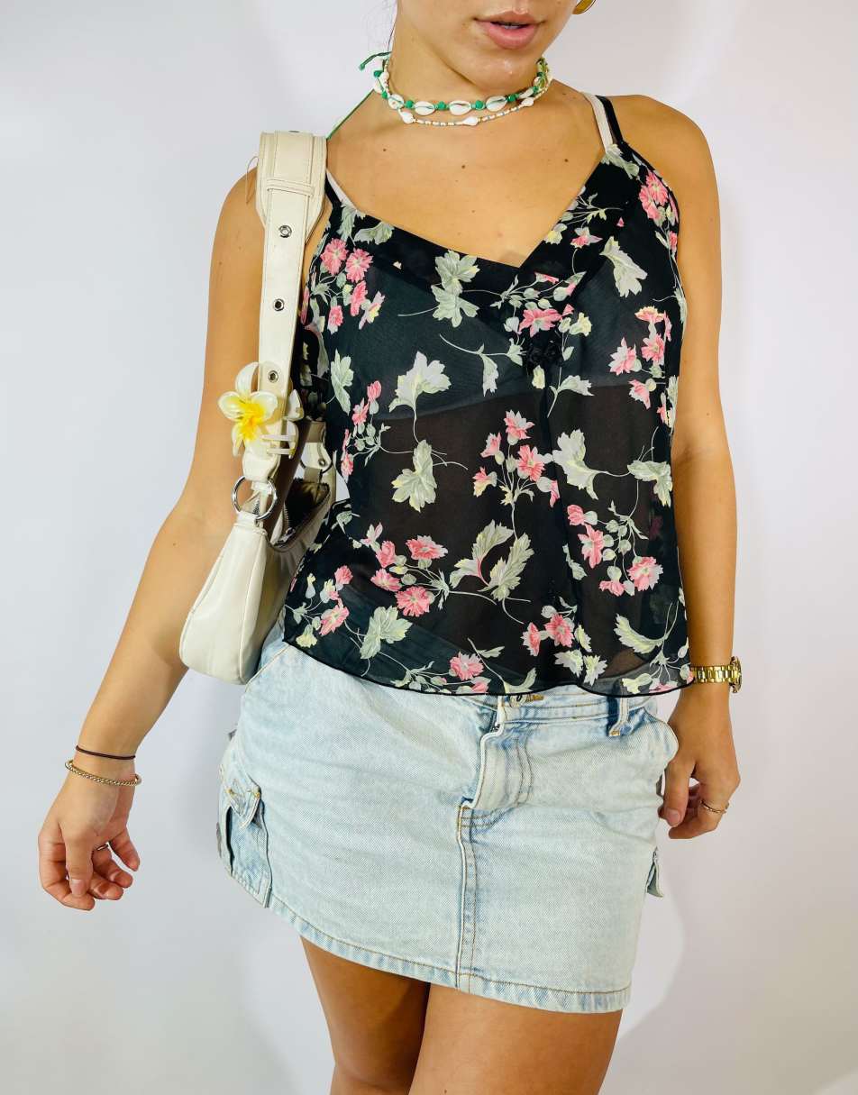 Vintage Size S Floral Mesh Cami Top in Multi 1