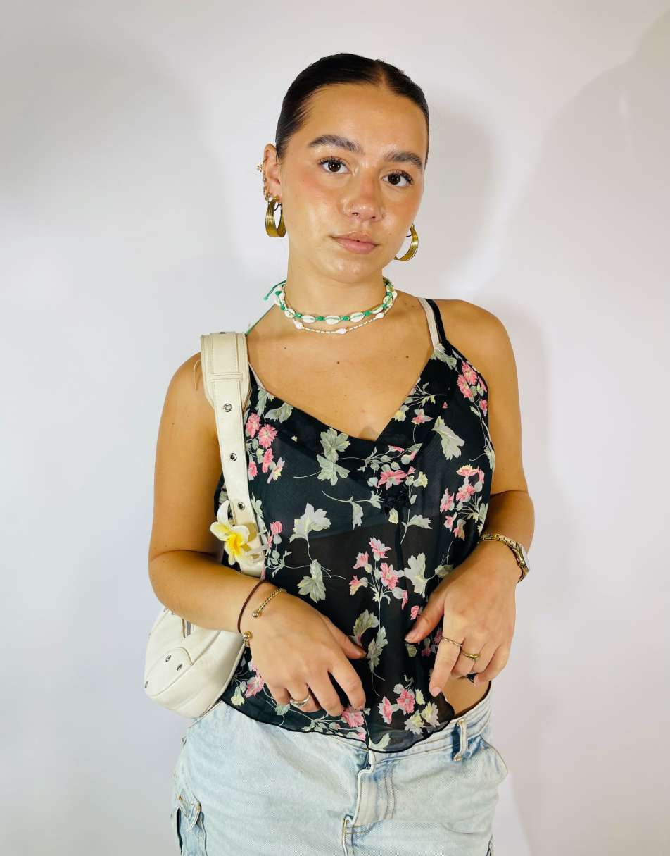 Vintage Size S Floral Mesh Cami Top in Multi 2