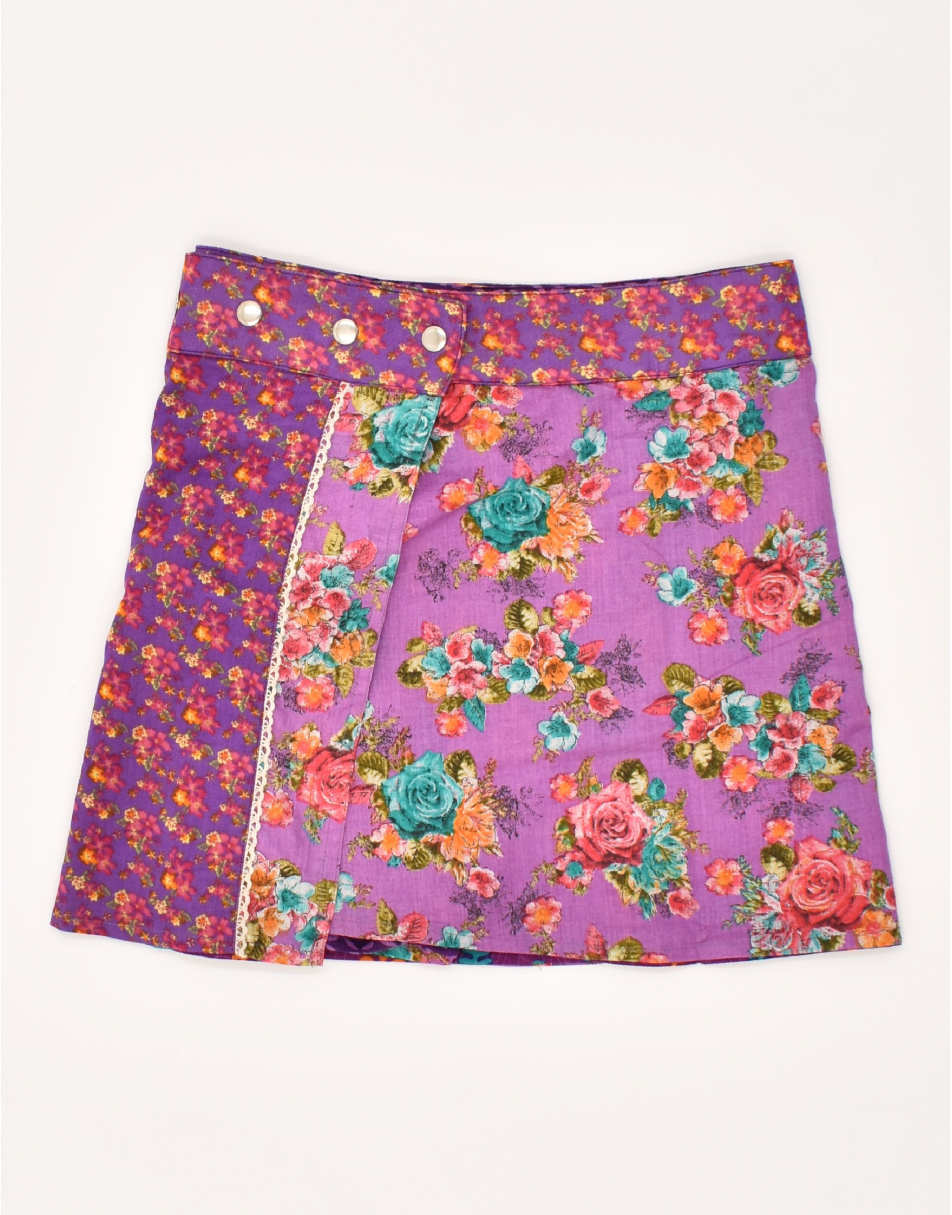 Vintage Size S Floral Reversible Wrap Skirt in Purple