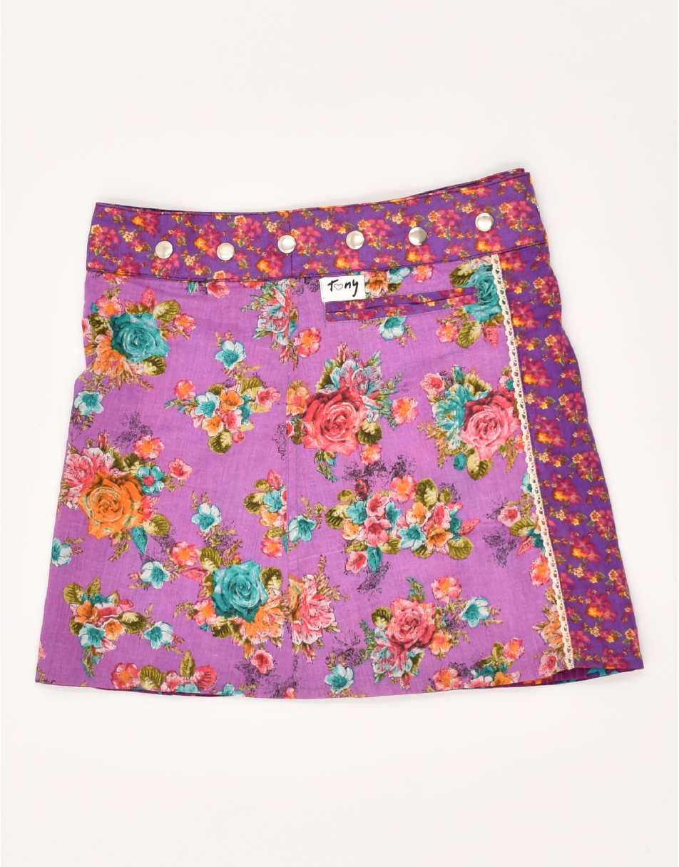 Vintage Size S Floral Reversible Wrap Skirt in Purple 2