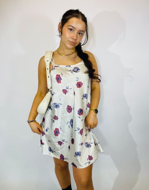 Vintage size s floral satin slip dress in multi in multi - view 1