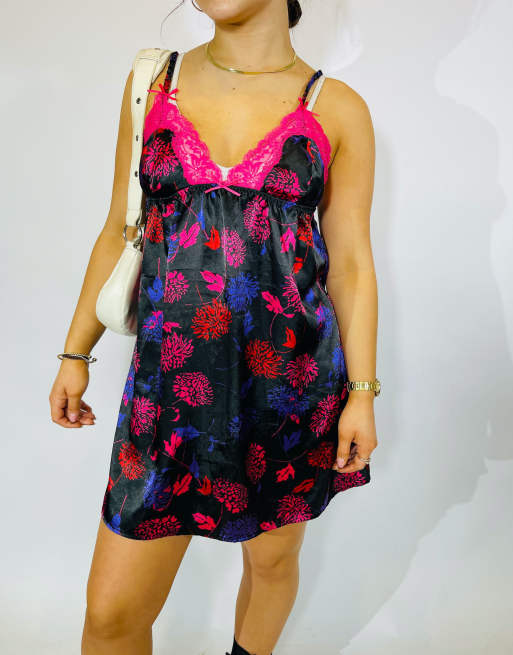  Vintage size s floral satin slip dress in multi in multi, 3 of 4