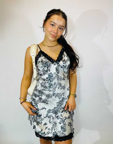Vintage size s floral satin slip dress in multi - view 1