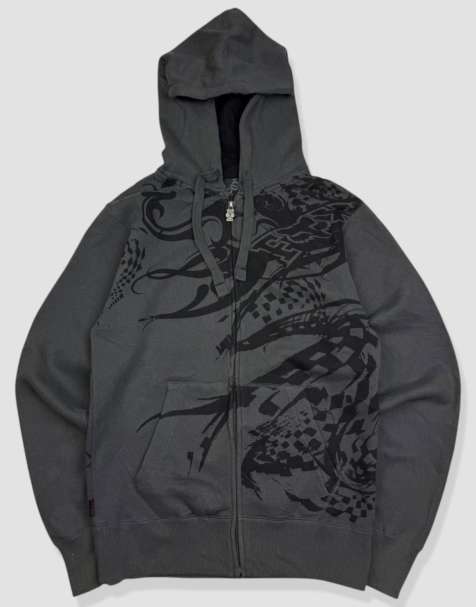 Vintage size S Fox Racing grunge full-zip hoodie in grey - view 1