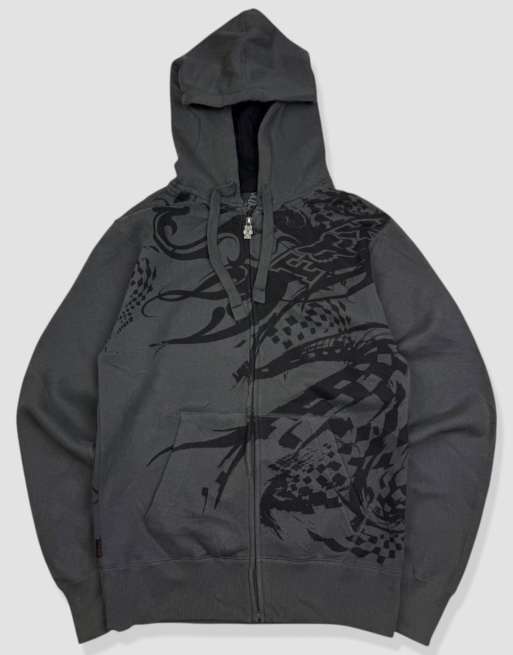 Vintage size S Fox Racing grunge full-zip hoodie in grey