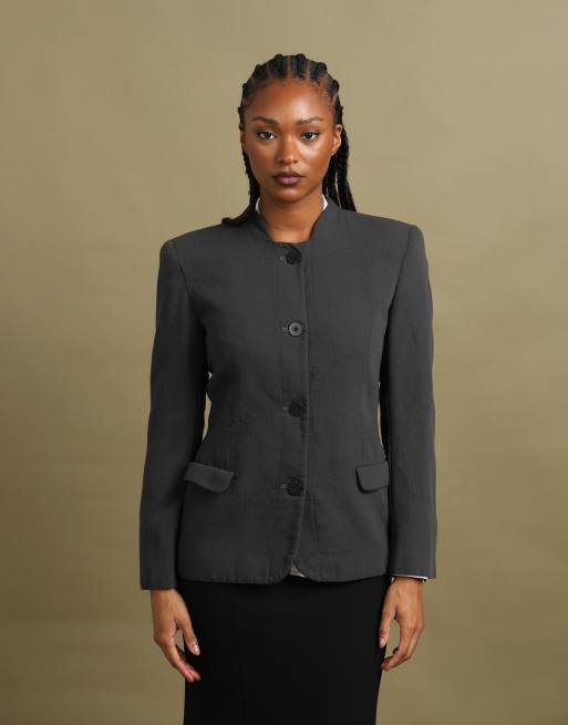 Vintage size S Giorgio Armani collarless blazer in grey, 2 of 7