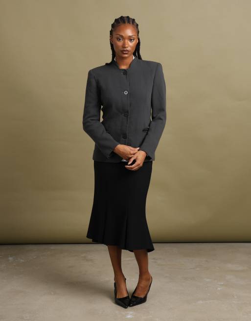 Vintage size S Giorgio Armani collarless blazer in grey, 3 of 7