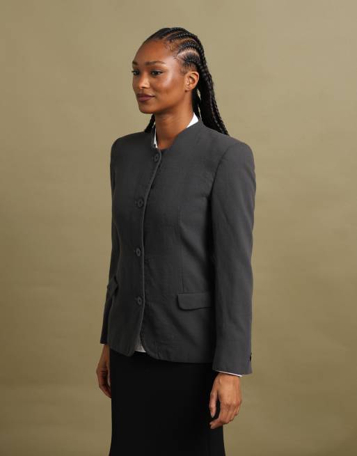 Vintage size S Giorgio Armani collarless blazer in grey, 5 of 7