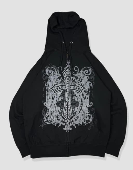 Vintage Size S Grunge Y2K Hoodie in Black