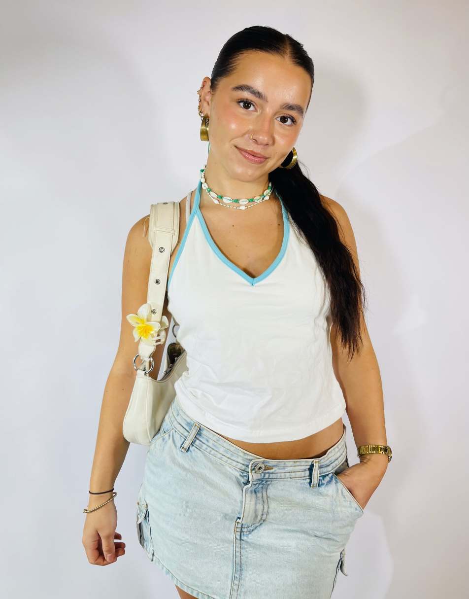 Vintage Size S Halterneck Cami Top in White