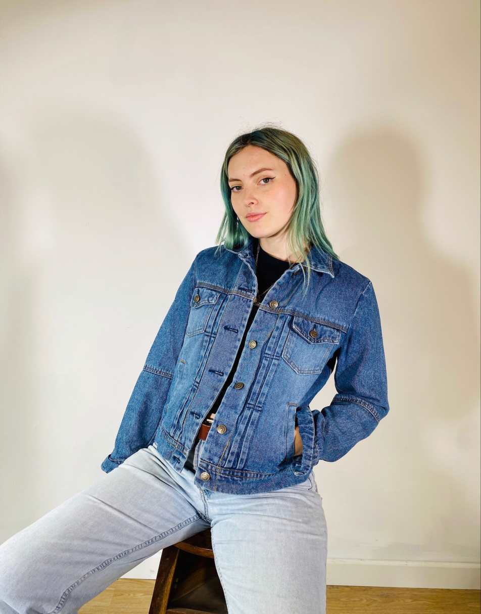 Vintage Size S Industrial Lined Denim Jacket in Blue