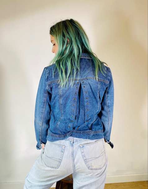 Vintage Size S Industrial Lined Denim Jacket in Blue - view 2