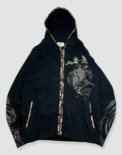 Vintage size S Karakuri Tamashii Japanese full-zip hoodie in black - view 1