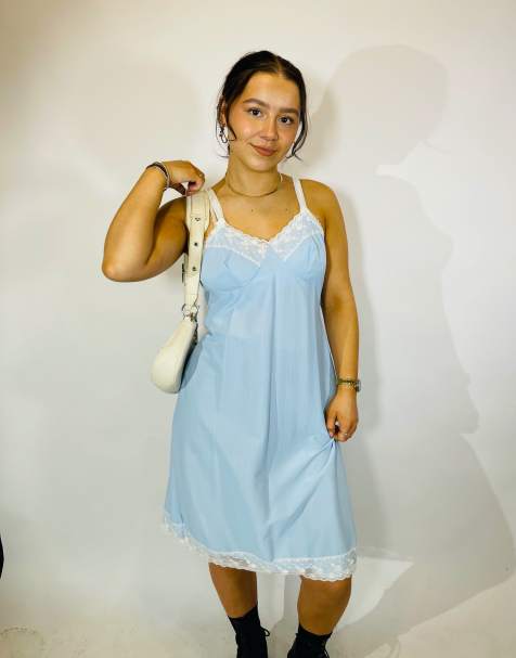 Vintage size s lace midi slip dress in blue in blue - view 1