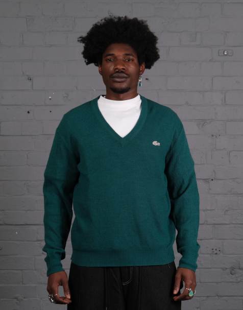 Vintage Size S Lacoste Knitted V-Neck Jumper in Green - view 1