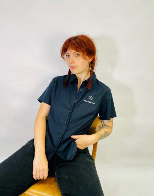 Vintage Size S Mercedes Embroidered Shirt in Black